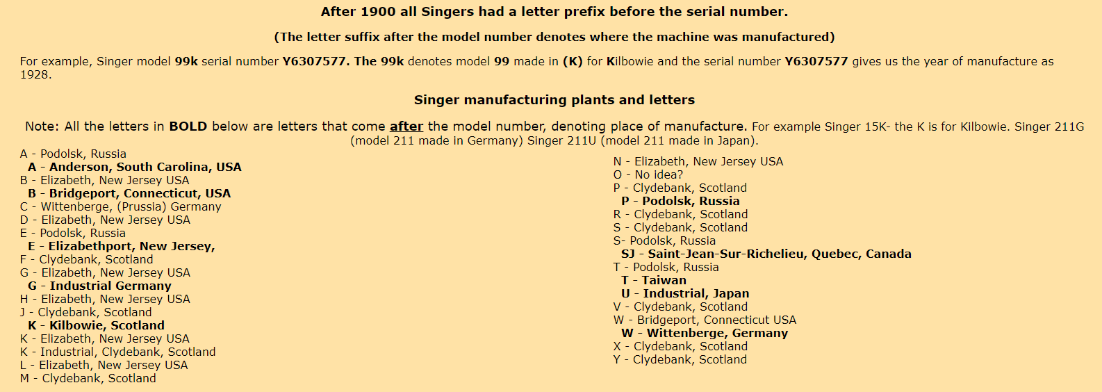 why no w singer serial numbers